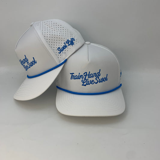 Swol Lyfe Performance Hat – White with Baby Blue