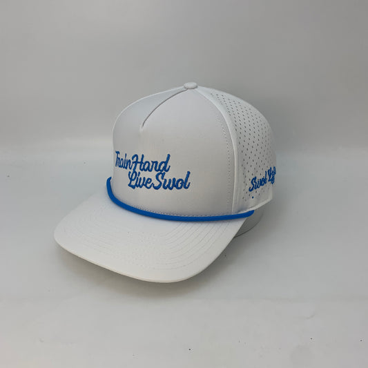 Swol Lyfe Performance Hat – White with Baby Blue